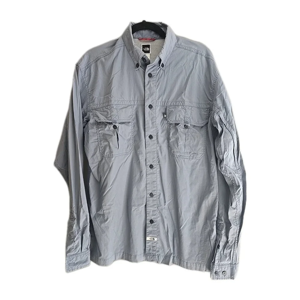 The North Face Gray Vented Fishing Long Sleeve Button Up Shirt Men's Size Medium